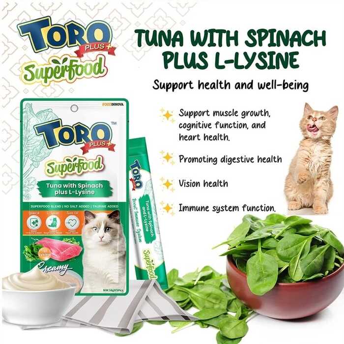 Toro Plus Superfood Cat Treat Tuna with Spinach & L-Lysine (14g x 5pcs)