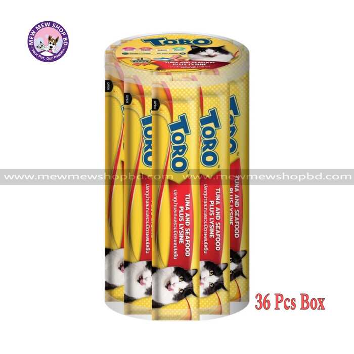 Toro Toro Cat Lick Cream Treats with Tuna and Seafood Plus Lysin (15g x 36 sachets)