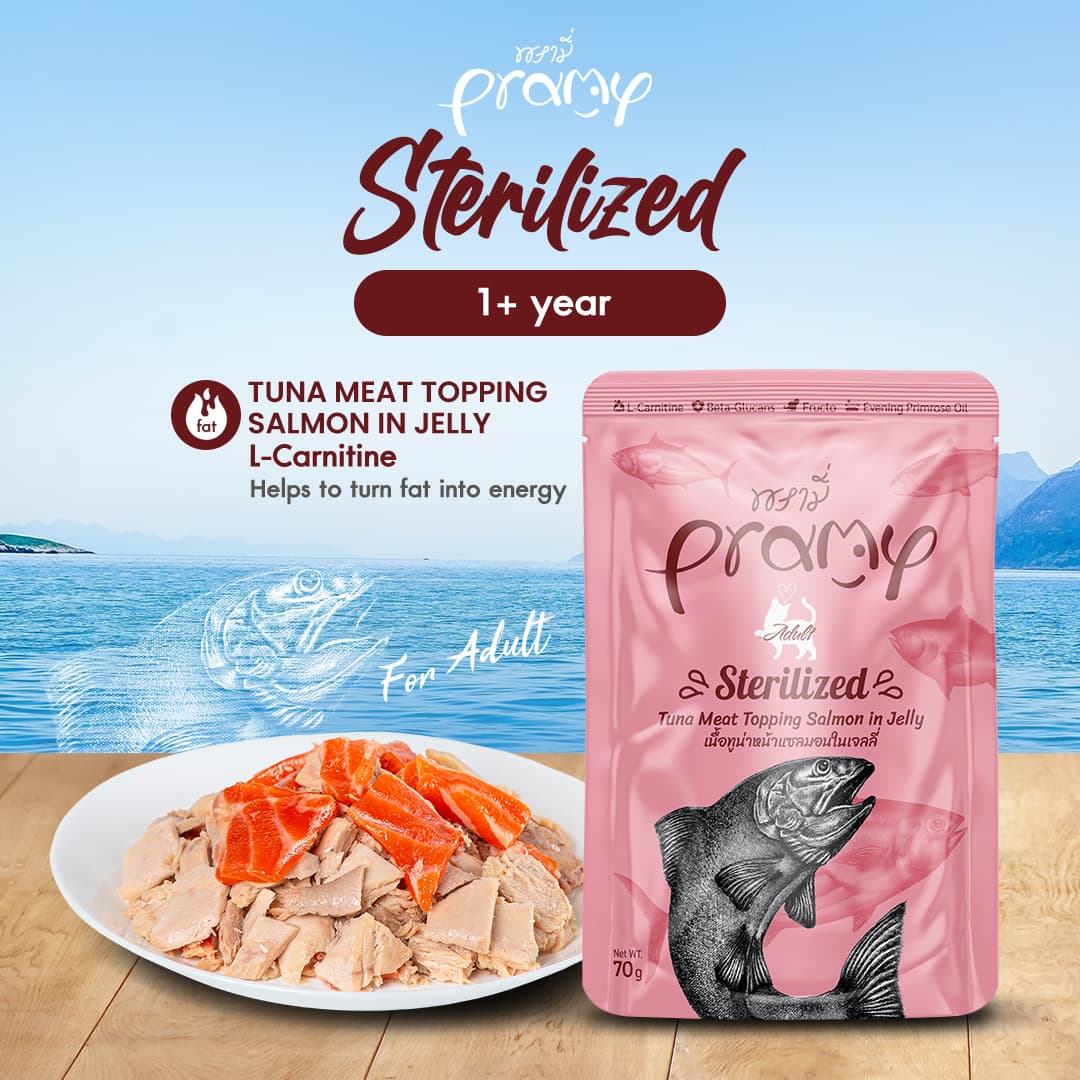Pramy STERILIZED Pouch Tuna Meat Topping Salmon in Jelly for Adult 70gm