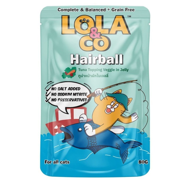 Lola & Co HAIRBALL Pouch Tuna Topping Veggie in Jelly for All Cats 80gm