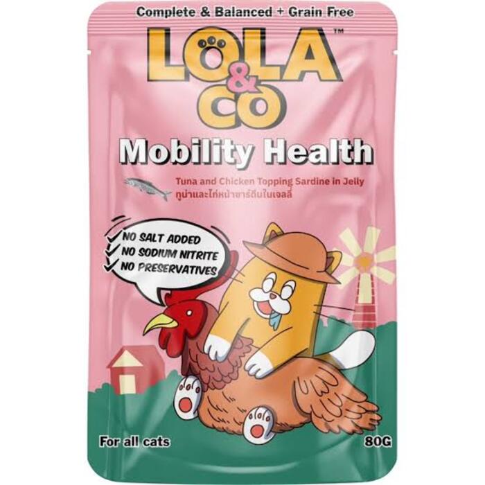 Lola & Co MOBILITY HEALTH Pouch Tuna & Chicken Topping Sardine in Jelly for All Cats 80gm
