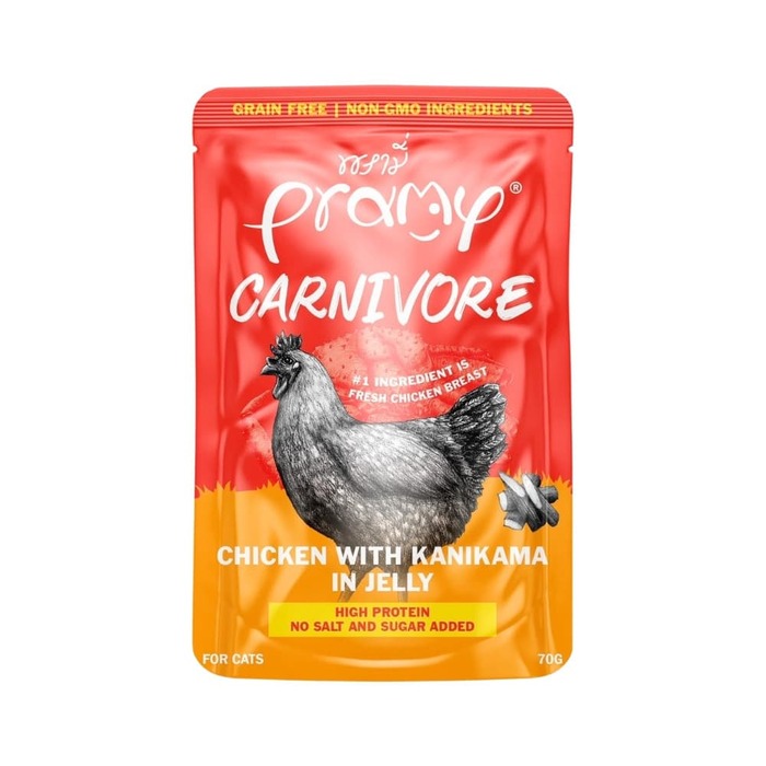 Pramy Carnivore Pouch Chicken with Kanikama in Jelly for All Cats 70gm
