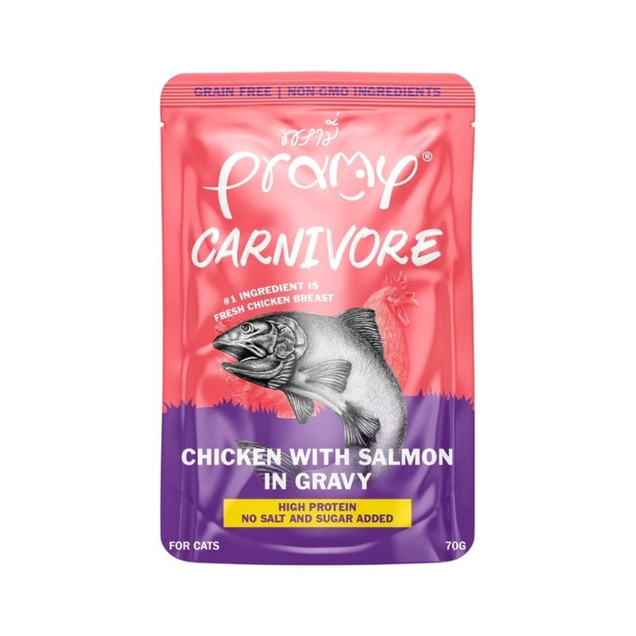 Pramy Carnivore Pouch Chicken with Salmon in Gravy for All Cats 70gm