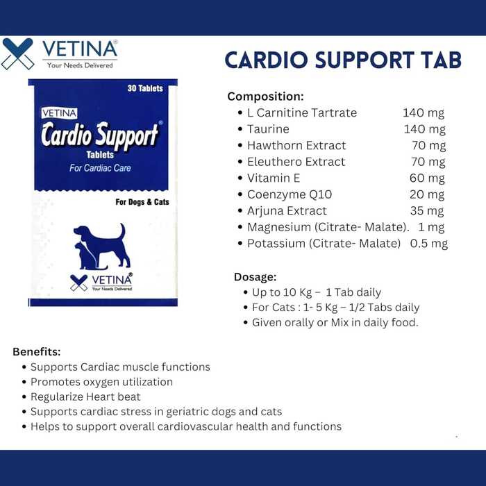Vetina Cardio Support tablet for dogs and cats 30 tablets