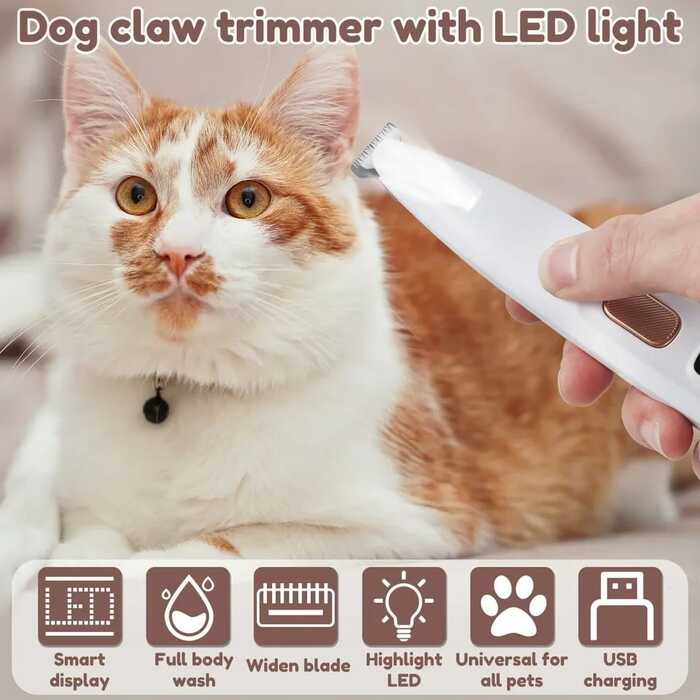 Premium Electric Pet Cat & Dog Paw Trimmer for Pedicure, Nose, Ear, Eye Fur cleaning with Light