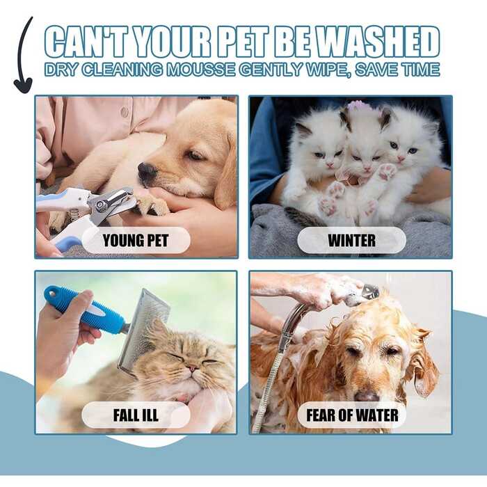 YEGBONG Waterless Cat Foam Dry Shampoo No Rinse Dogs Cats Cleaning Mousse Pet Grooming Supplies For Safe Bathless Cleaning Odor Eliminator 60ml