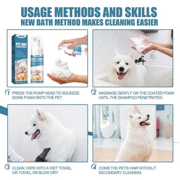 YEGBONG Waterless Cat Foam Dry Shampoo No Rinse Dogs Cats Cleaning Mousse Pet Grooming Supplies For Safe Bathless Cleaning Odor Eliminator 60ml