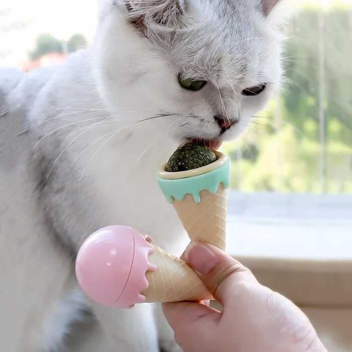 Cone Icecream Shape Rotatable Natural Catnip Balls for Pet Cat