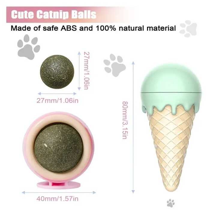 Cone Icecream Shape Rotatable Natural Catnip Balls for Pet Cat