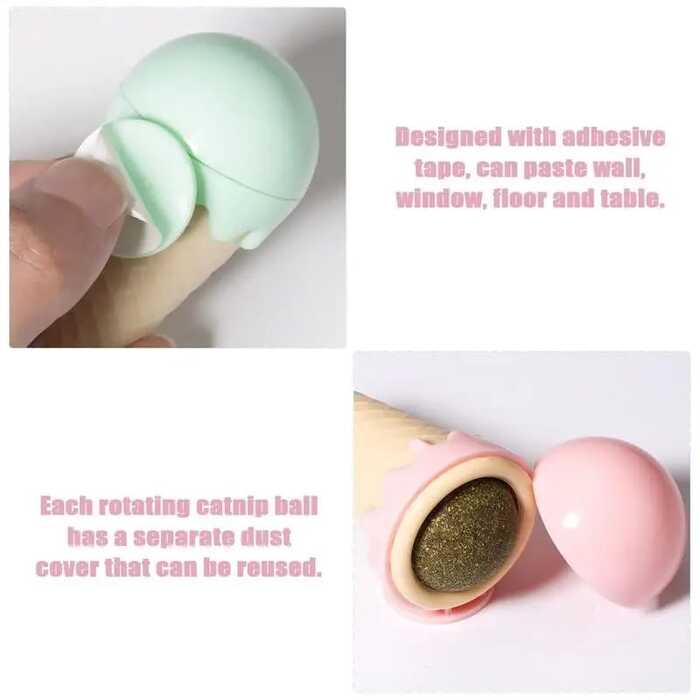 Cone Icecream Shape Rotatable Natural Catnip Balls for Pet Cat
