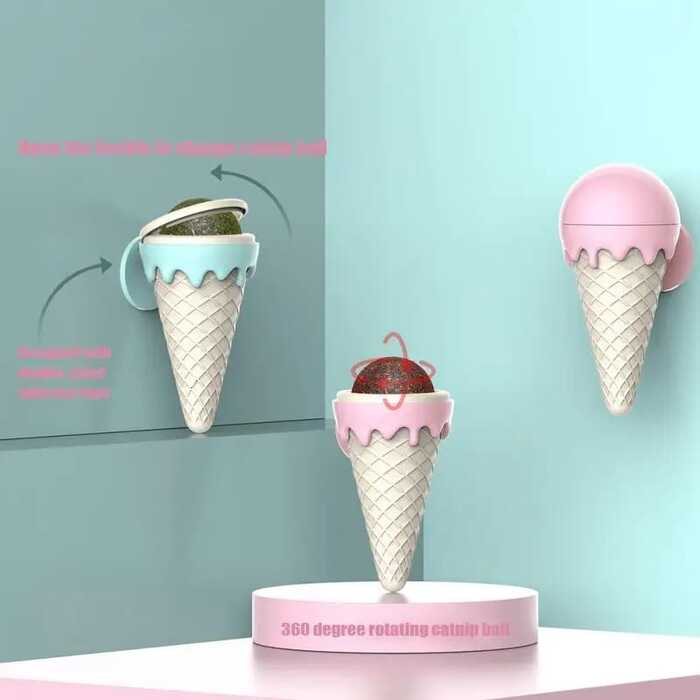 Cone Icecream Shape Rotatable Natural Catnip Balls for Pet Cat