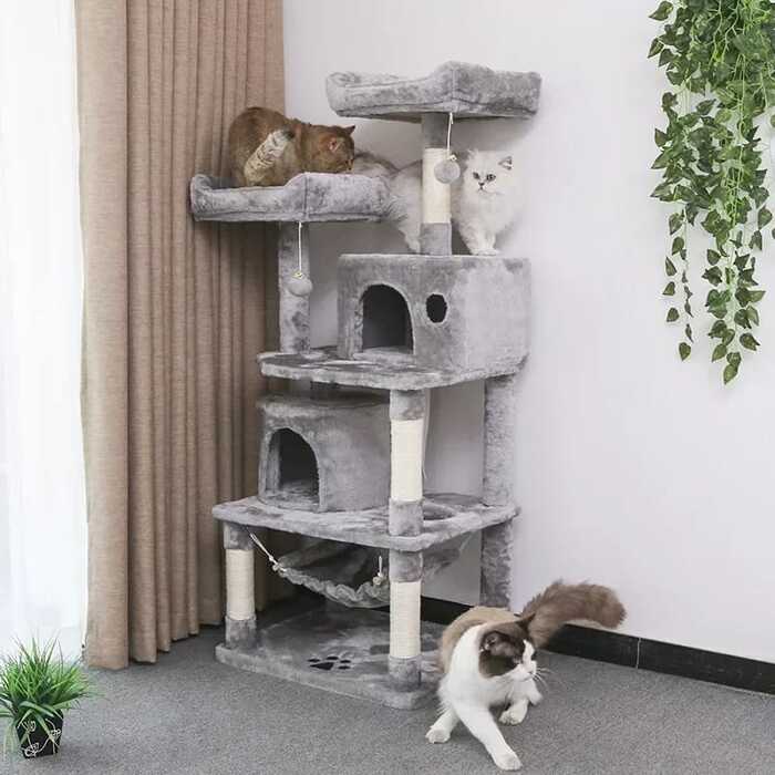 6 Layer Cat Scratching Tree House with Ground Hammock for Cat