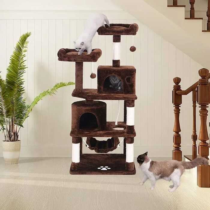 6 Layer Cat Scratching Tree House with Ground Hammock for Cat