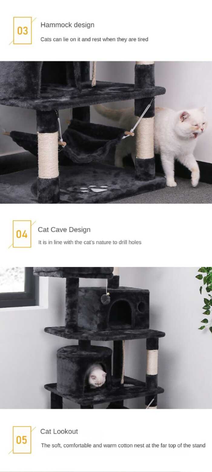 6 Layer Cat Scratching Tree House with Ground Hammock for Cat
