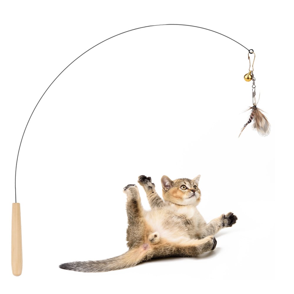 Wooden Handle Fishing Rod Teaser for Pet Cat Interactive Toy