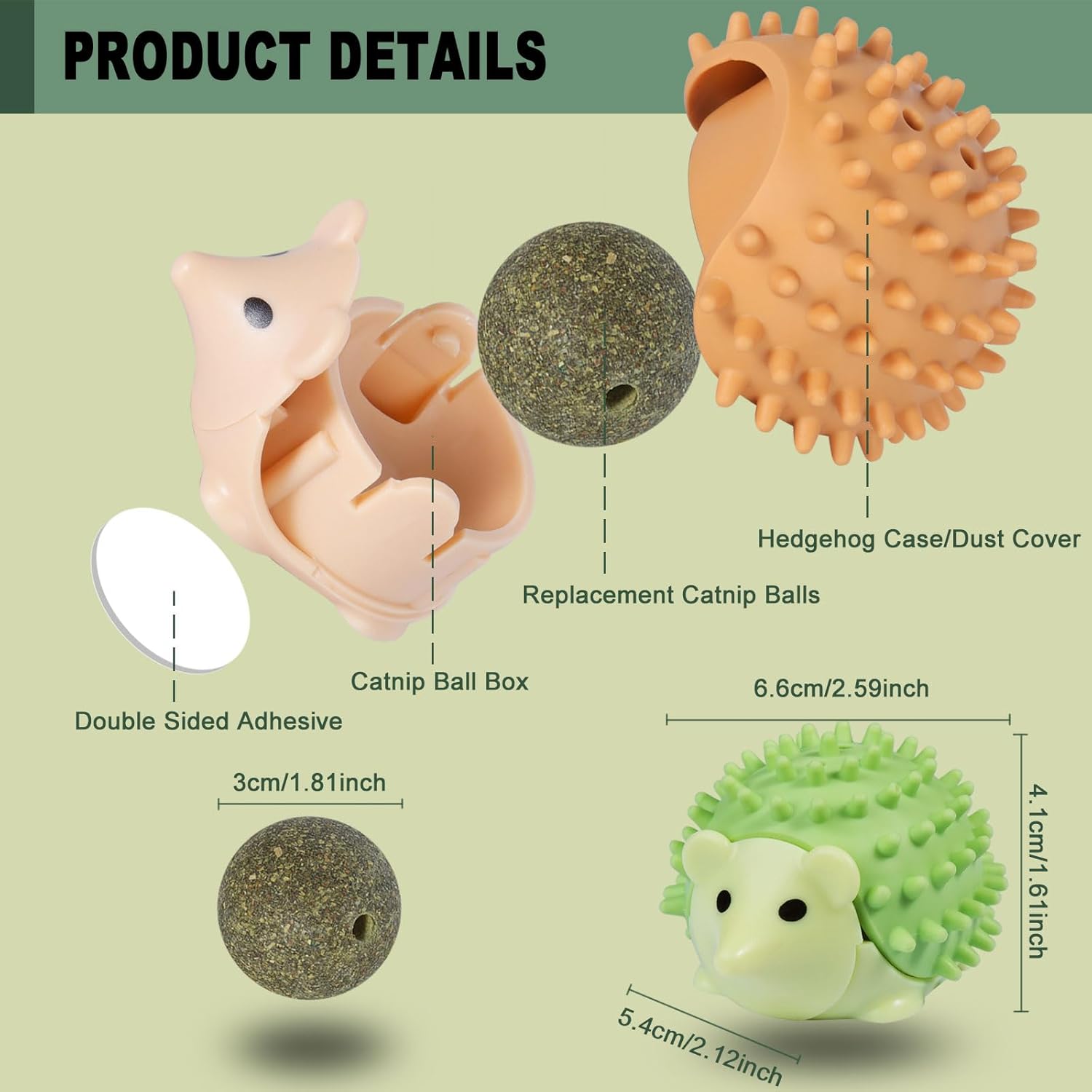 CAT SELF GROOMER with Hedgehog shaped catnip ball toy Licking & Scratching