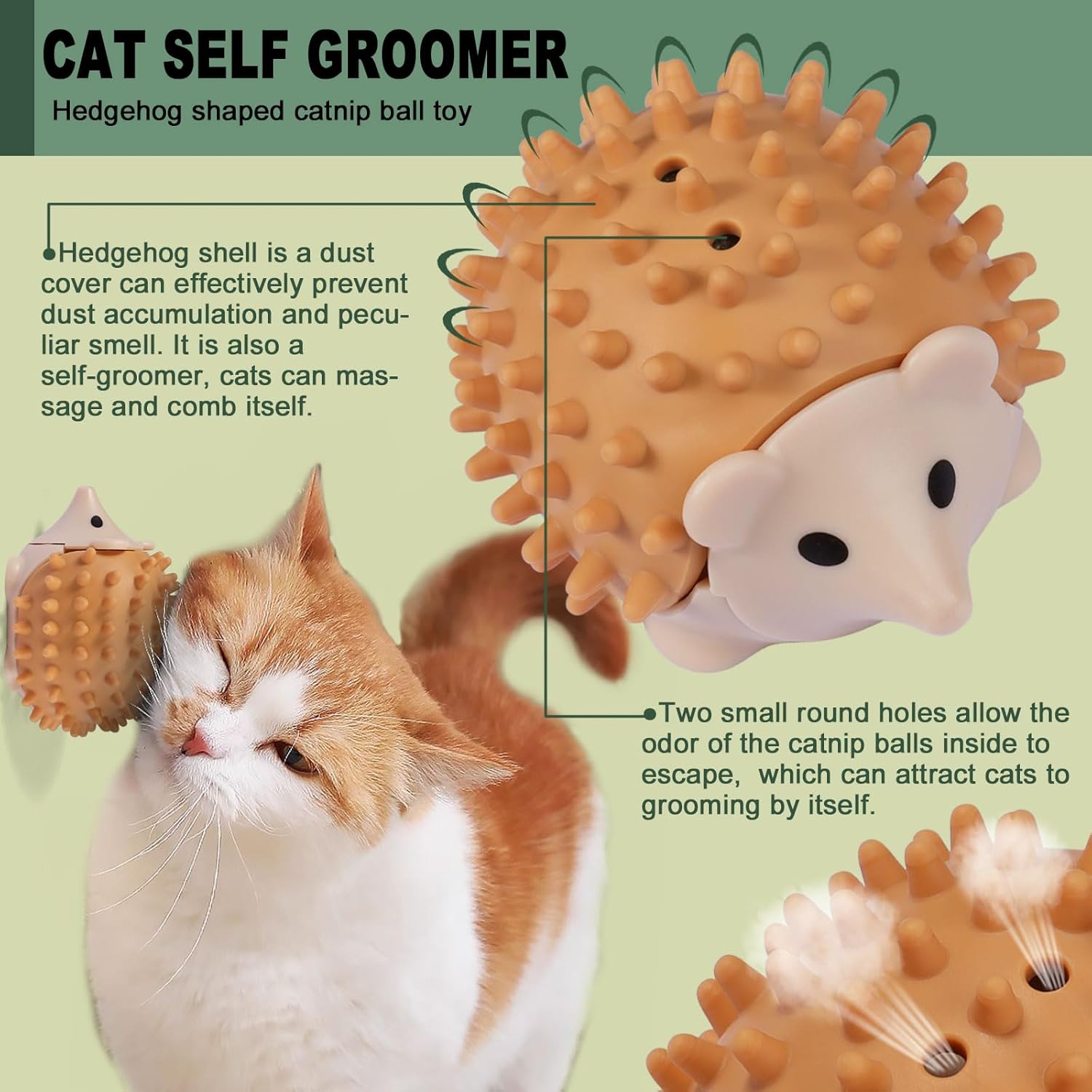 CAT SELF GROOMER with Hedgehog shaped catnip ball toy Licking & Scratching
