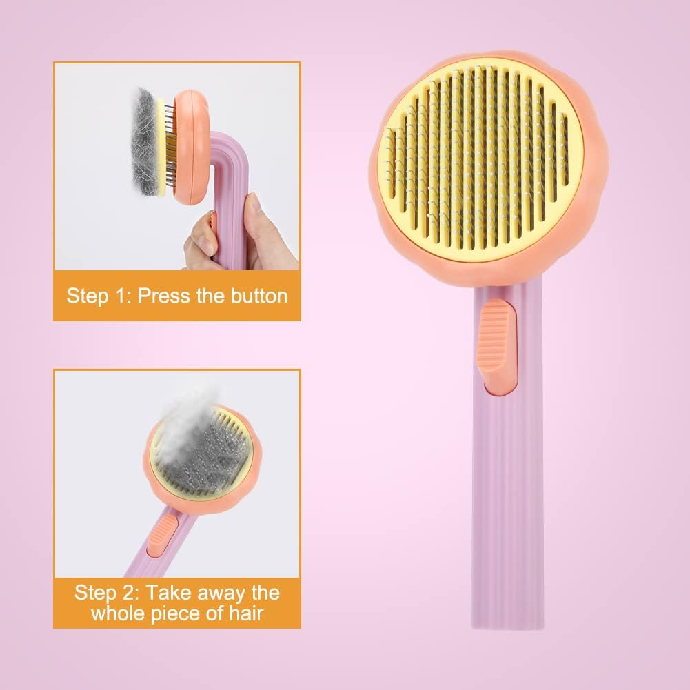 Sunflower Design Deep Hair Removal Grooming Brush for Pet Cat & Dog with Button