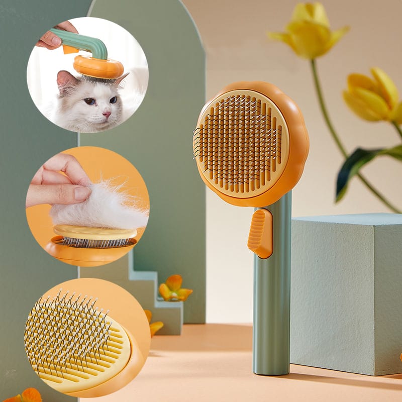 Sunflower Design Deep Hair Removal Grooming Brush for Pet Cat & Dog with Button