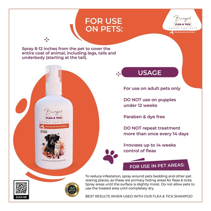 Bengal Flea & Tick Spray Long Lasting Protection for Your Pet 200ml