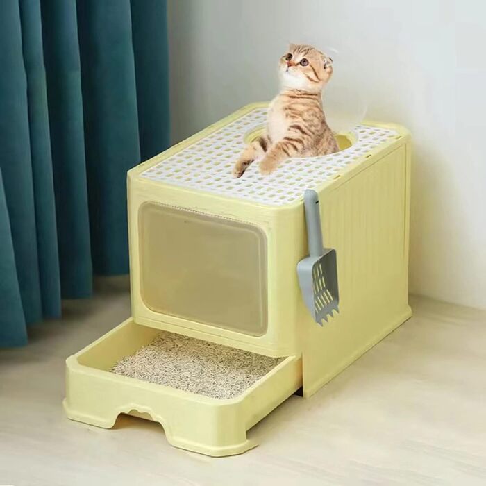 Pet Cat Toilet Litter Box with Lid Drawer System Foldable Large Including Pastic Scoop (Inside Dhaka Only)
