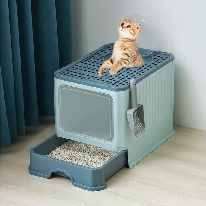 Pet Cat Toilet Litter Box with Lid Drawer System Foldable Large Including Pastic Scoop (Inside Dhaka Only)