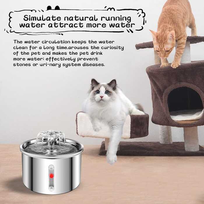 2L Automatic Pet Water Fountain 304 Stainless Steel Cat Dog Water Fountain Ultra-Quiet Pump Cat Dog Bowl Fountain for Cats Dogs (Model B)