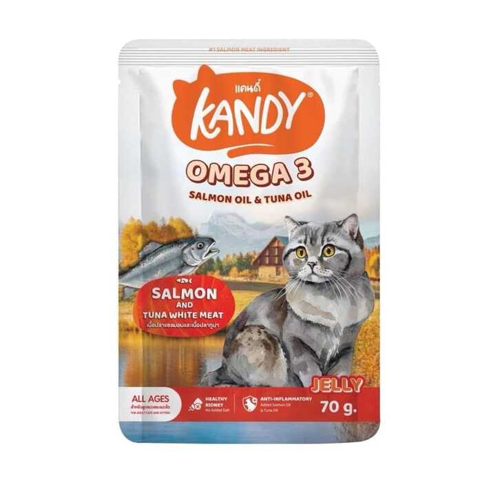 Kandy OMEGA 3 Pouch with Salmon & Tuna White Meat in Jelly 70g